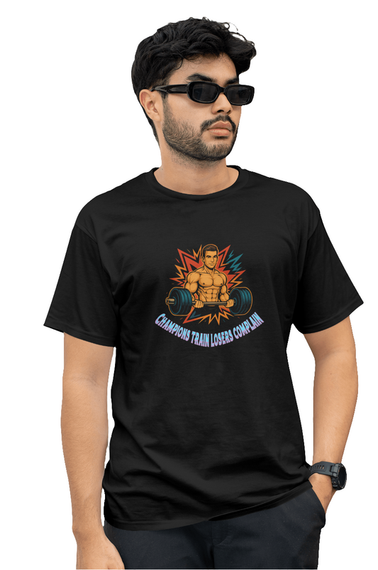Champions Train Graphic Tee – Motivational Gym Wear