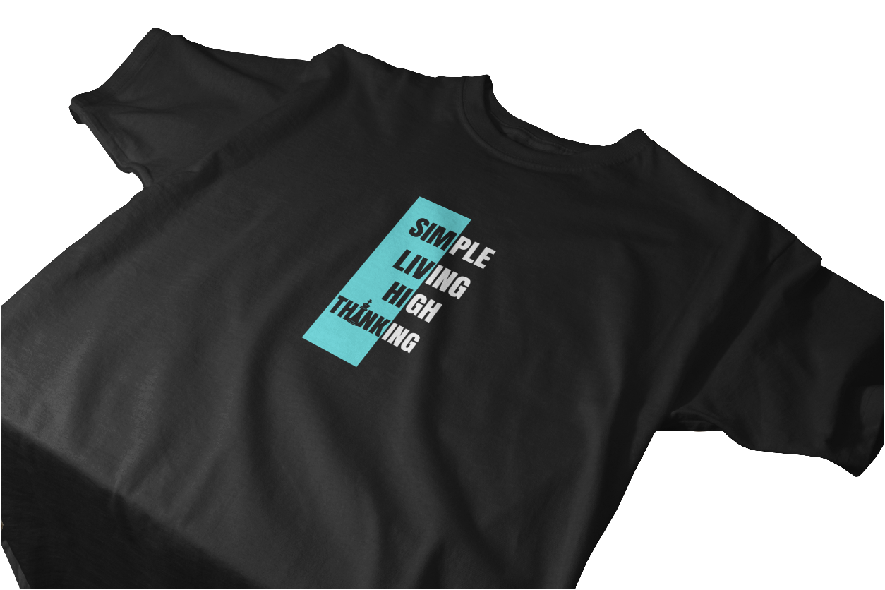 Premium Minimalist Black T-Shirt – “Simple Living, High Thinking”