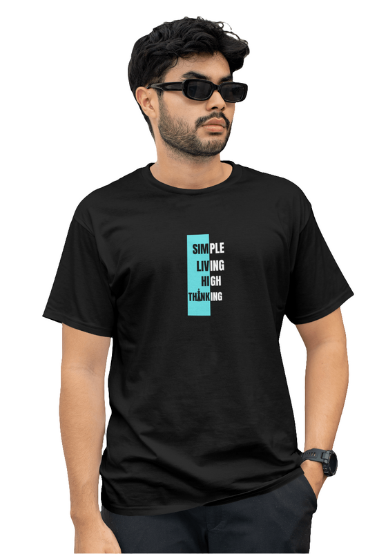 Premium Minimalist Black T-Shirt – “Simple Living, High Thinking”