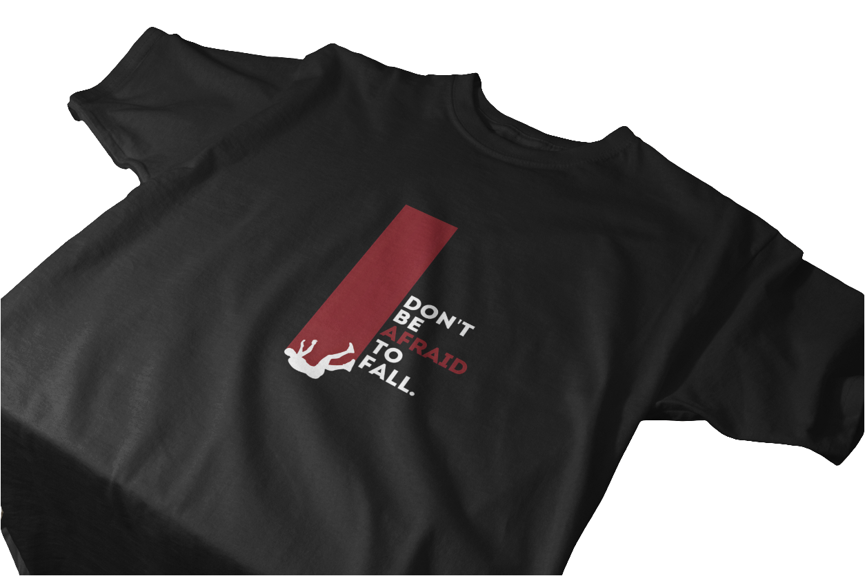 Don't Be Afraid to Fall – Motivational Graphic Tee in Black