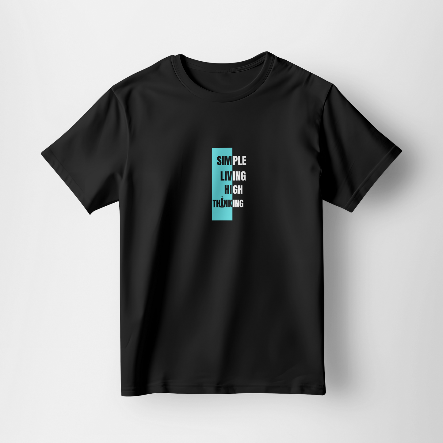 Premium Minimalist Black T-Shirt – “Simple Living, High Thinking”