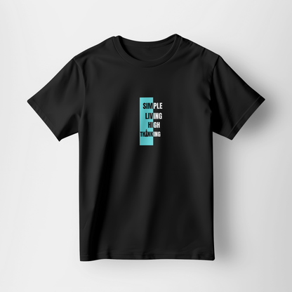 Premium Minimalist Black T-Shirt – “Simple Living, High Thinking”